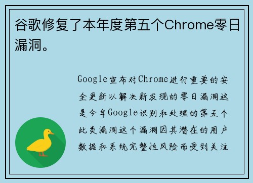 谷歌修复了本年度第五个Chrome零日漏洞。