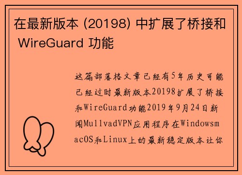 在最新版本 (20198) 中扩展了桥接和 WireGuard 功能 